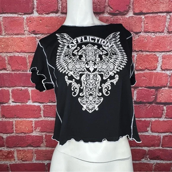 Affliction Women’s Graphic Baby Tee -Size: XL -NWOT - Picture 2 of 11